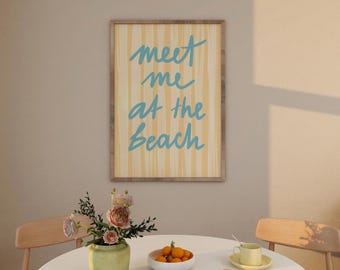 Meet Me At The Beach Coastal Beach Wall Art Print Yellow Blue Text Poster Summer Vibes Print Dorm Room Art Teen Girl Room Decor UNFRAMED