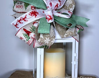 Christmas Bow, Gnome & Reindeer Ribbon, Tree Topper or Lantern Bow