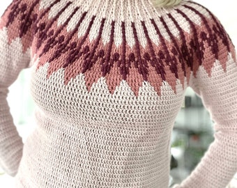 Bow Sweater Top Down unisex Crochet Pattern pdf download US term, Norwegian, Spanish