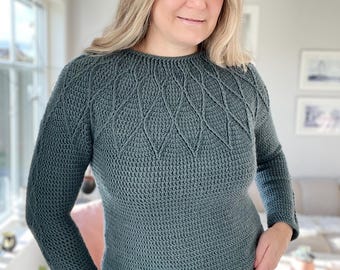 Diamond Leaf Sweater pullover crochet pattern pdf download