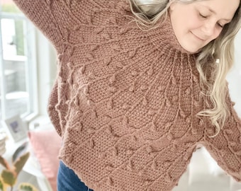 Pop Leaf Sweater, Pullover, Top Down Häkelanleitung, PDF-Download