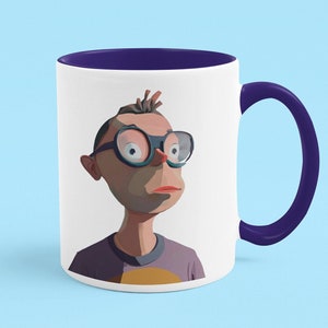 Divertida taza de dibujos animados de ojos grandes: diseño de personaje único para tu café de la mañana,