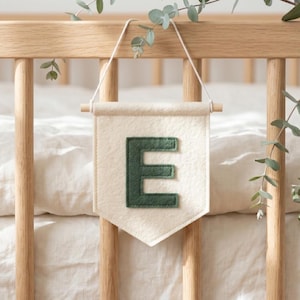 Felt Initial Wall Hanging, Personalized Nursery Name Decor, Handmade Letter Flag for Kids Room