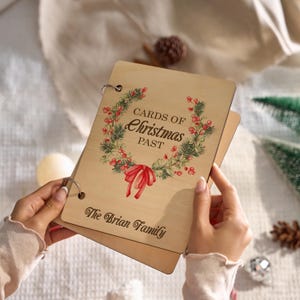 Personalisierter Weihnachtskartenhalter, Weihnachtskartenbuch, benutzerdefiniertes Familiengedächtnisbuch, hölzerner Weihnachtskartenhalter, Weihnachtsandenken