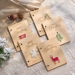 Porta-cartões de Natal personalizado, livro de cartões de Natal de madeira, porta-cartões de Natal, livro de memórias de família personalizado, lembrança de Natal