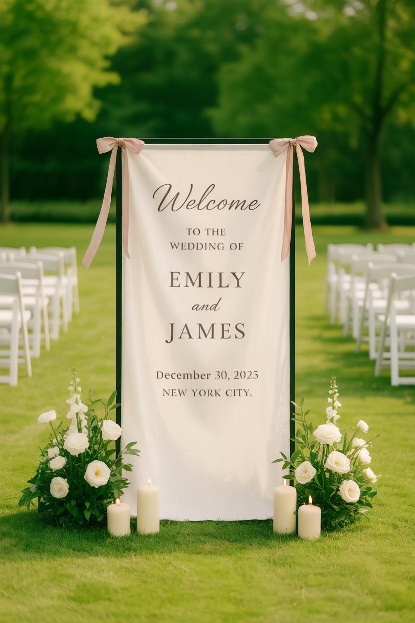 Custom Linen Banner with Names, Personalized Fabric Wedding Sign, Wedding Decoration, Modern Outdoor Wedding Banner, Engagement Party Sign