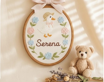 Personalized Duckling Nursery Embroidery: Handmade Nursery Wall Decor