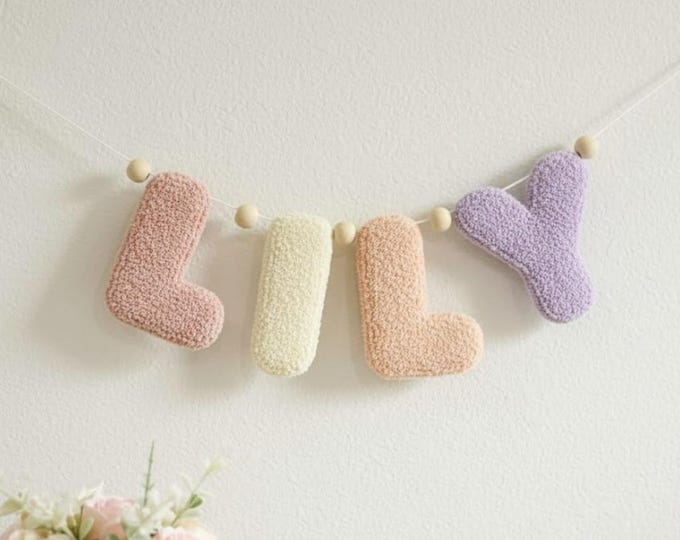 Personalized Plush Name Garland: Neutral Nursery Decor