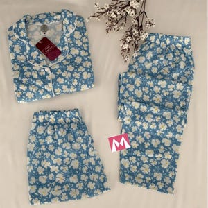 3-Piece Daisy Pajama Set – Floral Cotton Homewear – Breathable Lounge Sleepwear
