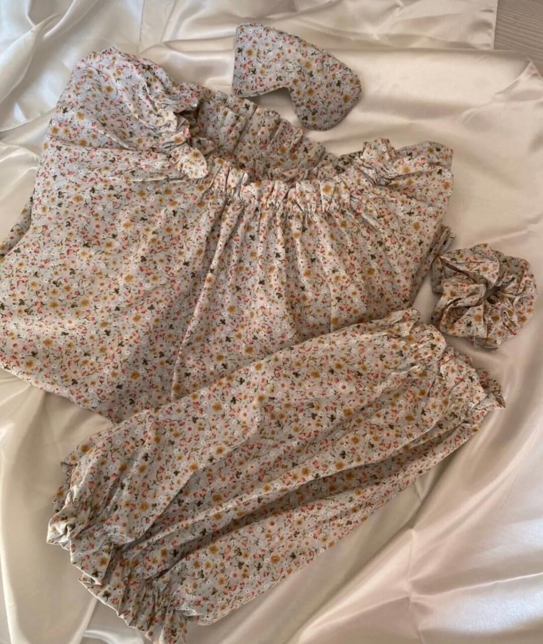 1970s Blue Pajama Set with White Lace Trim main image 1