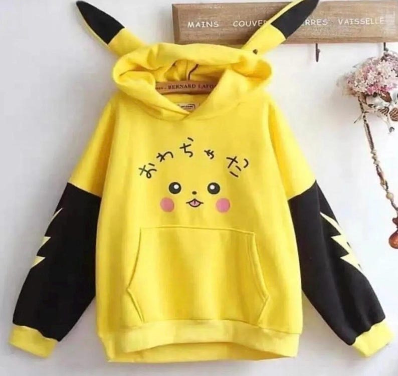 Yellow Oversize Hoodie With Pikachu Print and Ear Details - Etsy