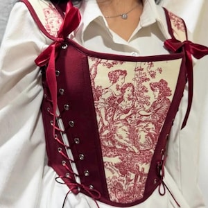 Vintage Corset Top – French Pattern Bustier – Victorian Poplin Crop Top