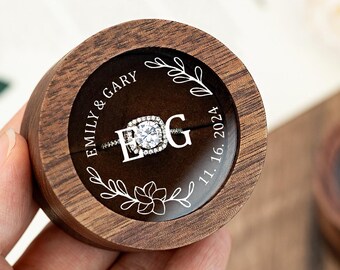 Caja para anillos de boda, caja de nogal para anillos de ceremonia de boda, aniversario, compromiso o propuesta de matrimonio, soporte para anillos, regalo de recuerdo para la pareja.