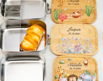 Benutzerdefinierte Name Lunchbox mit Tieren,Zurück zu Schulgeschenk,tragbar Obst Box,Kindergarten Lunchbox,Kinder Snackbox,Edelstahl Lunchbox