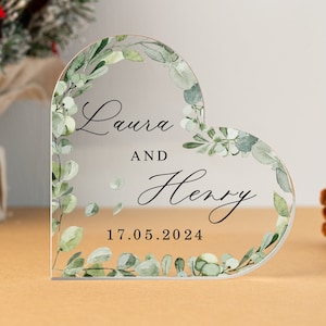 Gepersonaliseerde acrylplaat, acryl hartplaat jubileum, trouwplaat met namen paar, huwelijkscadeau, cadeau voor bruid en bruidegom