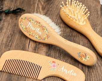 Cepillo de madera personalizado para bebé, cepillo con nombre grabado, regalo de recuerdo, regalo para baby shower, regalo para niña, regalo para niño, regalo de Navidad.