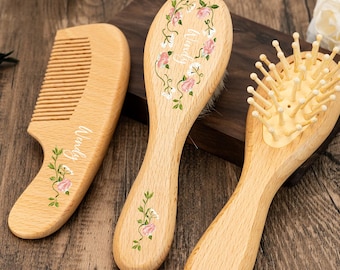 Spazzola per capelli personalizzata con fiori per neonati, spazzola con nome per neonati, regalo per baby shower, regalo ricordo per neonati, regalo per battesimo per bambine e bambini, regalo per neogenitori
