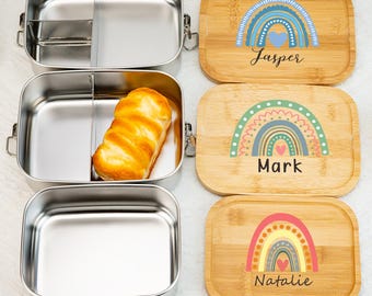 Personalisierte Regenbogen Lunchbox für Kinder Back To School Geschenk, Edelstahl Lunchbox, Kinder Snackbox mit Namen, Jungen-Mädchen-Geburtstagsgeschenk