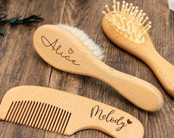 Personalisierte Baby-Haarbürste aus Holz, Haarbürste mit Gravur, Baby-Dusche-Geschenk, Geschenke für Mädchen / Jungen, Geschenke für neue Eltern
