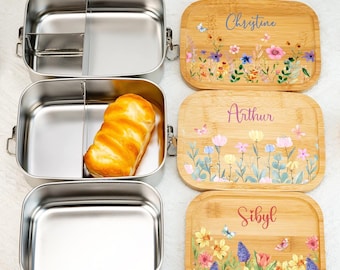 Scatola porta pranzo personalizzata con fiori per bambini, ideale come regalo per il ritorno a scuola o come porta pranzo in acciaio inossidabile per bambini, regalo di compleanno per lei.