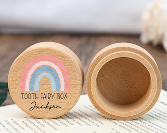 Caja personalizada de Hada de los Dientes Arcoíris, Caja de Dientes de Leche para Regalo de Baby Shower, Regalos de Bautizo, Soporte para Hada de los Dientes, Recuerdo del Hada de los Dientes para Niños