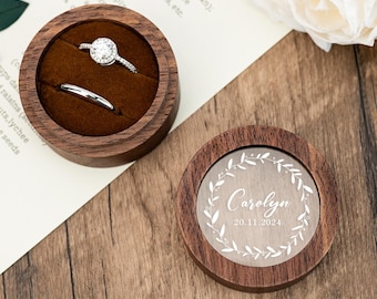 Caja doble personalizada para anillos, caja de nogal a medida, porta anillos rústico para ceremonia de boda, regalo para la fiesta nupcial para parejas recién comprometidas.