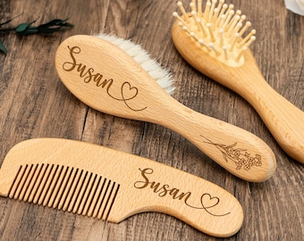 Set personalizzato di spazzola e pettine per neonati, spazzola in legno incisa, regalo per baby shower, regalo per neomamma, regalo per battesimo per bambina