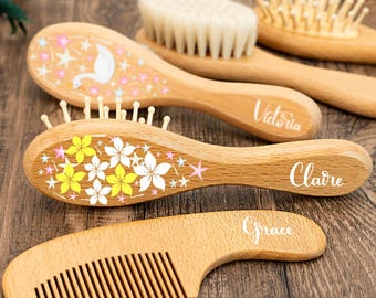 Benutzerdefinierte Baby-Geschenk für Mädchen, personalisierte Baby-Haarbürste aus Holz, benutzerdefinierte Babybürste, Baby-Dusche-Geschenk, Baby-Andenken-Geschenk, neue Baby-Geschenke für sie