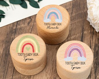 Caja personalizada para el Hada de los Dientes, soporte de madera arcoíris personalizado para dientes, recuerdo del Hada de los Dientes para niños, caja para el primer diente del bebé, regalo para niños pequeños, idea de regalo para bebés