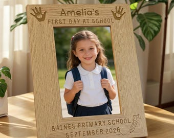 Erster Schultag Gravierter hölzerner Bilderrahmen, Zurück in der Schule, Benutzerdefiniertes Schulfotogeschenk, Ab dem Empfang Andenken für Neffen