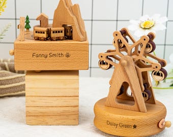 Personalisierte Baby-Holzspieluhr, musikalisches Andenken Geschenk für Kinder Geburtstagsgeschenke für Kinder, benutzerdefinierte Name Spieluhr, Babypartygeschenke