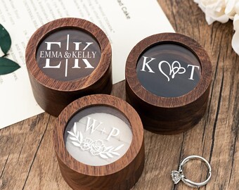 Coffret porteur d'alliances monogramme personnalisé en noyer, boîte à bagues pour proposition de fiançailles, cadeau de shower de mariage pour la mariée