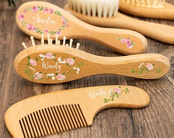 Individuelles Baby-Geschenk Mädchen, personalisierte Baby-Haarbürste aus Holz, individuelle Babybürste, Baby-Dusche-Geschenk, Baby-Andenken-Geschenk, neue Baby-Geschenke für sie