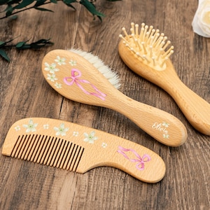 Baby Hairbrush + Comb, Personalized  Hand-Painted, Baby Shower Gift, Ideal Gift for Newborns, New Baby Gifts, 1st Birthday Gift, Christmas