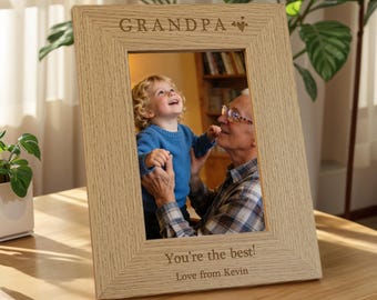 Opa Geschenk Personalisierter Bilderrahmen aus Holz, gravierter Bilderrahmen für Großvater Geburtstag Vatertagsgeschenk für Opa von Grandkids