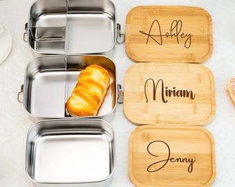 Personalisierte Lunchbag, Brotkasten mit Namen, Brotkasten mit Holzdeckel, Brotkasten für Sie und Ihn, Personalisiertes Lunchbag für Sie und Ihn