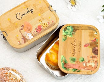 Lonchera de acero inoxidable personalizada, caja de pan para preescolar con nombre, regalo para niños, lonchera, regalo de cumpleaños para niños.