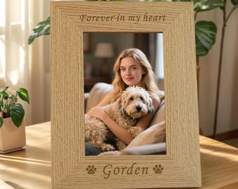 Personalisierter Bilderrahmen für Hunde, Benutzerdefinierter Haustiernamen-Bilderrahmen, Für immer in meinem Herzen Haustierverlustgeschenk, Holzbilderrahmen für Hundeliebhaber