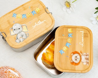 Lancheira personalizada com tampa de madeira em formato de animal, lancheira de aço inoxidável com nome personalizado, presente de aniversário para ela, presente de volta às aulas, presente para sobrinha.