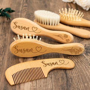 Personalized Wooden Baby Hair Brush Set, Custom Baby Brush with Name, Baby Gift for Girls Boys, Baby Shower Gift, Baby Keepsake Gift for Her