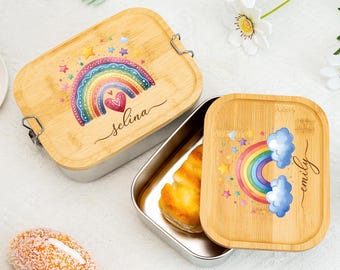 Personalisierte Regenbogen Lunchbox für Kinder, Back To School Geschenk, Kinder Snack Box mit Namen, Edelstahl Lunch Box, Jungen-Mädchen-Geburtstagsgeschenk