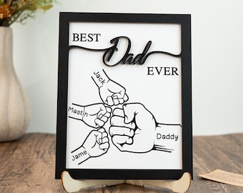 Regalo personalizado para el Día del Padre, regalo para papá, recuerdo decorativo para el escritorio de papá de parte de hija o hijo, letrero de madera con el puño en alto para papá, regalo de cumpleaños para papá.