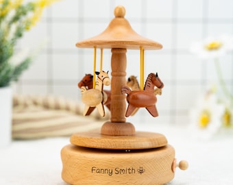Hölzerne Spieluhr, personalisierte Baby-Andenken, Geschenk für Baby, Mädchen, Kinder, Spieluhr, Geschenk für Geburtstag, Taufe, Geschenke für Kinder