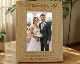 Regalo di nozze personalizzato per gli sposi, cornice portafoto per il giorno del matrimonio, cornice portafoto personalizzata per il matrimonio, cornice portafoto per il matrimonio incisa