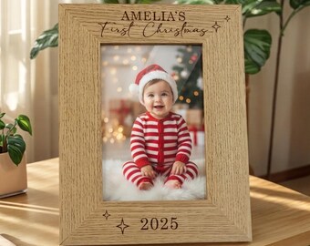 Marco de fotos personalizado para la primera Navidad del bebé, marco de fotos de madera grabado, regalo de recuerdo para la primera Navidad del bebé, regalos de Navidad para recién nacidos