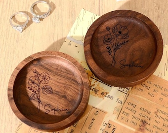 Vassoio portagioie personalizzato in noce, portaanelli in legno inciso, regalo per anniversario di matrimonio, regalo per coppia, regalo di fidanzamento personalizzato