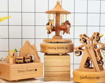 Personalisierte Baby-Holzspieluhr, musikalisches Andenken Geschenk für Kinder Geburtstagsgeschenke für Kinder, benutzerdefinierte Name Spieluhr, Babypartygeschenk