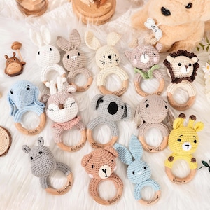 Animal Rattle with Babies Name, Custom Baby Shower Gift, Name Engraving Rattle, Rattle Ring for Newborn Gift, Newborn Gift, Gift for Nephew