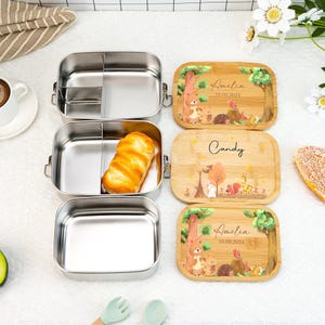 Personalisierte Edelstahl Lunch Box für Kinder, Schule Picknick Snack Box, 1-3 Fächer Lebensmittelbehälter, Kindergarten, Geburtstagsgeschenke