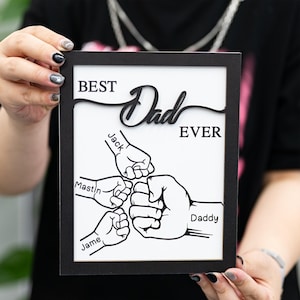 Best Dad Ever Fist Bump Sign,Personalized Father&#39;s Day Gift From Kids,Fist Bump Dad and Kids Framed Sign,Father’s Day Decor,Dad&#39;s Sign